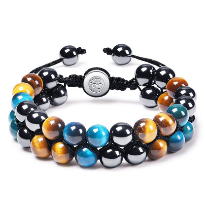 Natural Tiger Eye Agate Bracelet Men's Woven Adjustable Black Magnet Yoga Beaded Bracelet kode