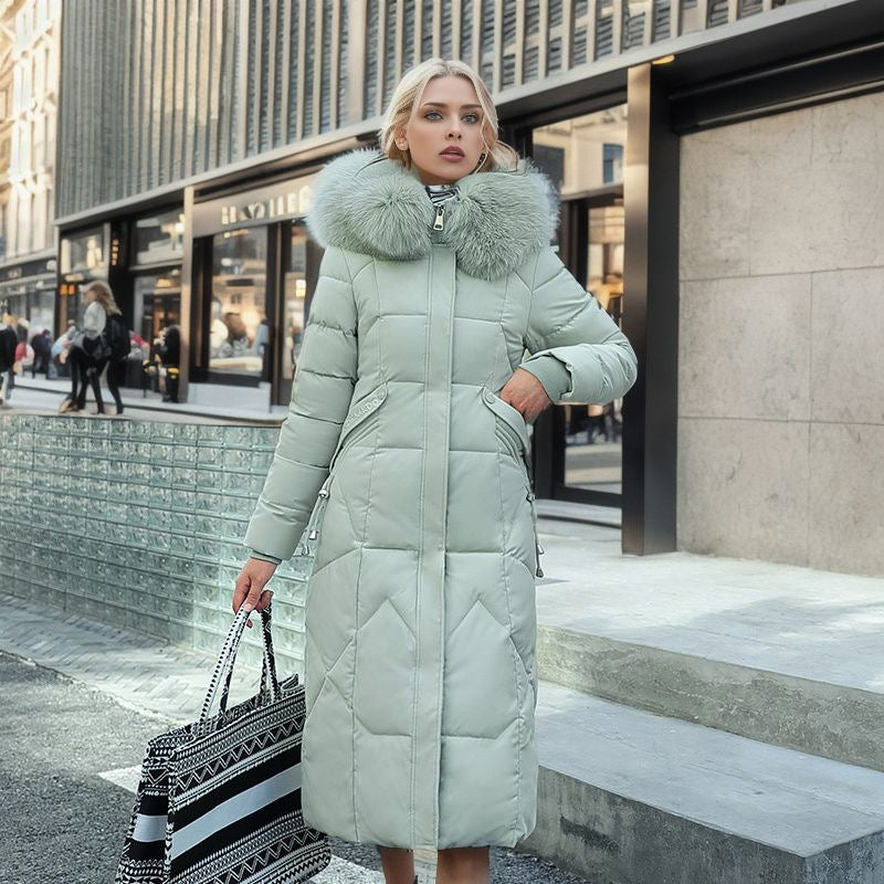 Cotton padded clothes women's middle and long style, slim fit, knee length cotton padded clothes, large wool collar and thick cotton padded jacket by eprolo