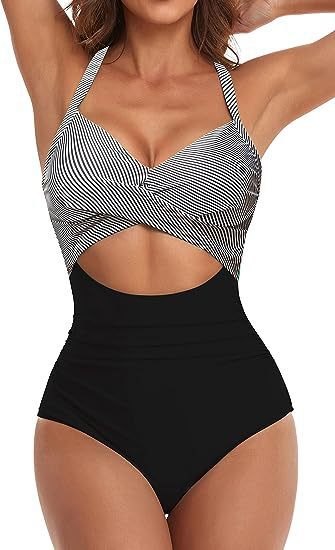 one-piece hard pack swimsuit with hollowed out solid color swimsuit, women's high waisted tight fitting swimsuit by eprolo