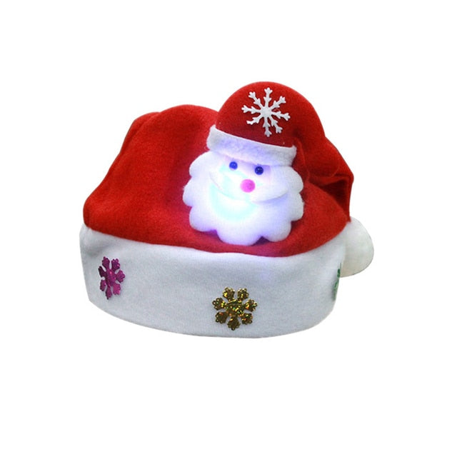 Merry Christmas Hat Light Up LED New Year Navidad  Cap Snowman ElK Santa Claus Hats For Kids Children Adult Xmas Gift Decoration