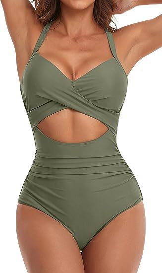 one-piece hard pack swimsuit with hollowed out solid color swimsuit, women's high waisted tight fitting swimsuit by eprolo