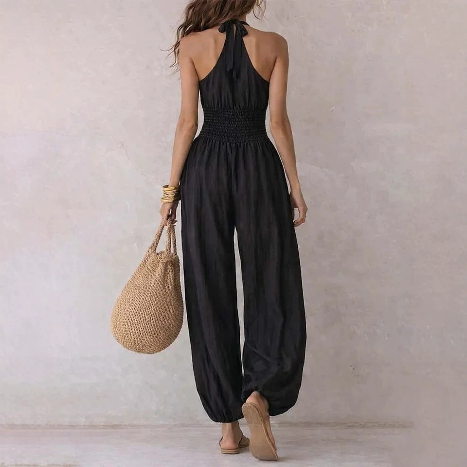 Slim-Fitting Body-Concealing Travel Halter Neck Sexy Casual Comfortable Jumpsuit by eprolo