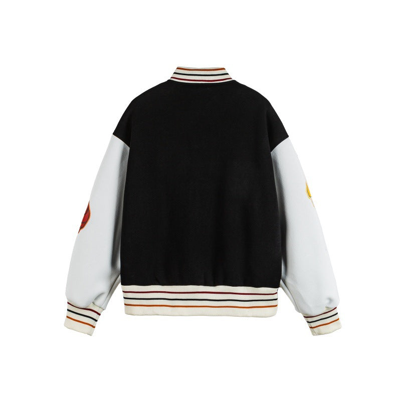 Fun Print Color-Block Loose Couple's Dopamine Baseball Jacket by eprolo