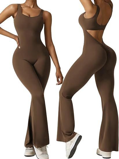 Women's sleeveless flared jumpsuit sexy backless vest tight fitting hip lifting yoga jumpsuit by eprolo