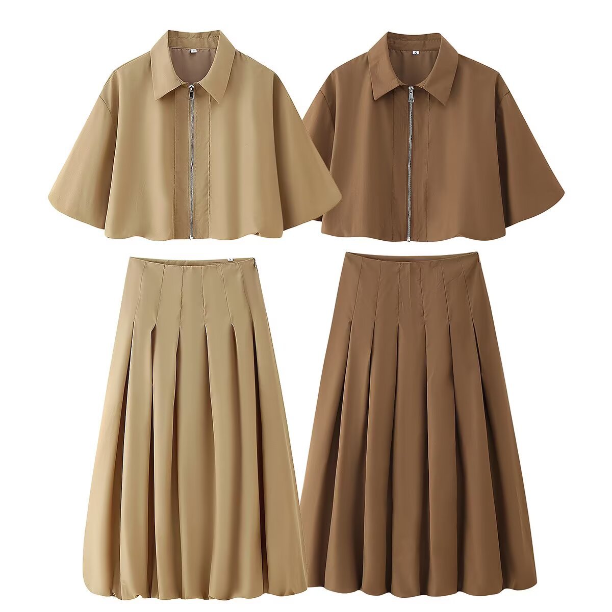 Short sleeved zipper top jacket+skirt set by eprolo