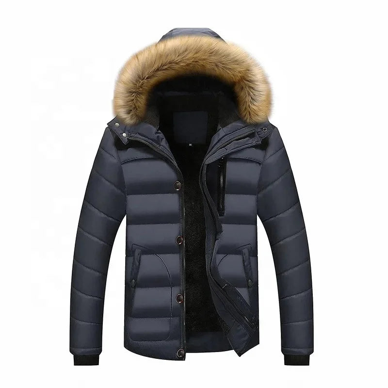 Men's Autumn and Winter Plush Cotton Jacket, Oversized Warm Clothing, Casual Men's Hooded Cotton Jacket by DERILUJA LLC