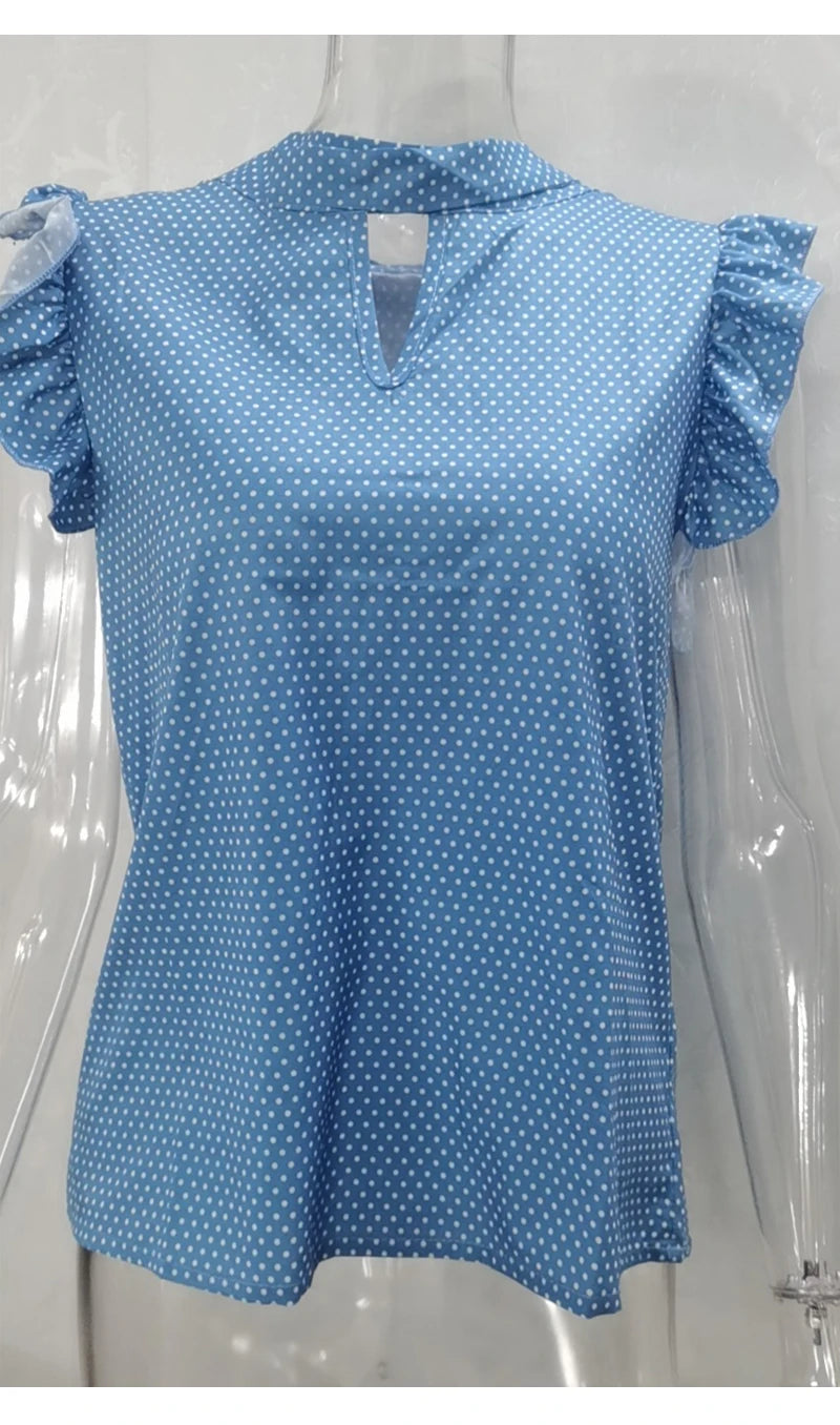 Women Summer Elegant Ruffles Sleeveless Polka Pot Lace Up Tie Bow Blouses and Shirts Casual Oversize Tops Pullover Tunic 2026 by DERILUJA LLC