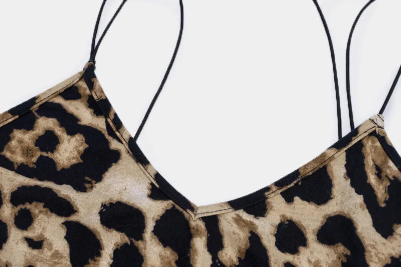 leopard print sleeveless V-neck midi dress spring women fashion streetwear by DERILUJA LLC