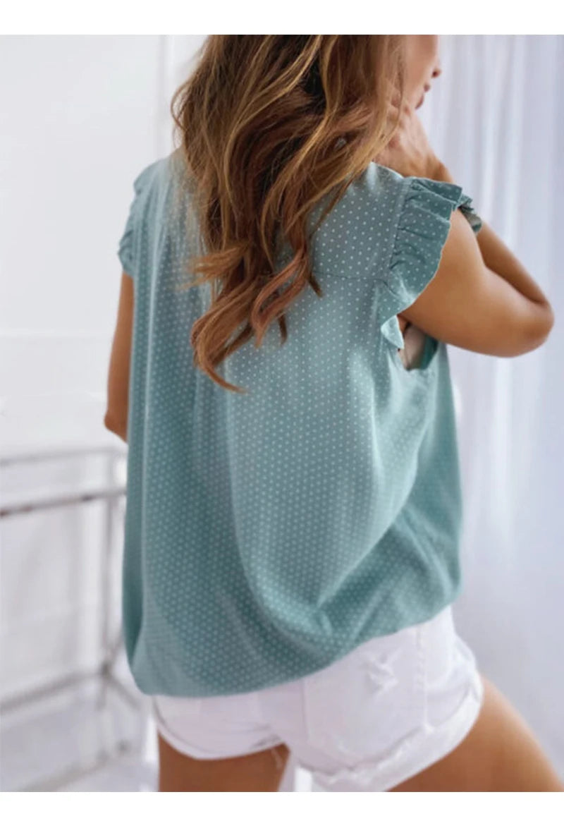 Women Summer Elegant Ruffles Sleeveless Polka Pot Lace Up Tie Bow Blouses and Shirts Casual Oversize Tops Pullover Tunic 2026 by DERILUJA LLC