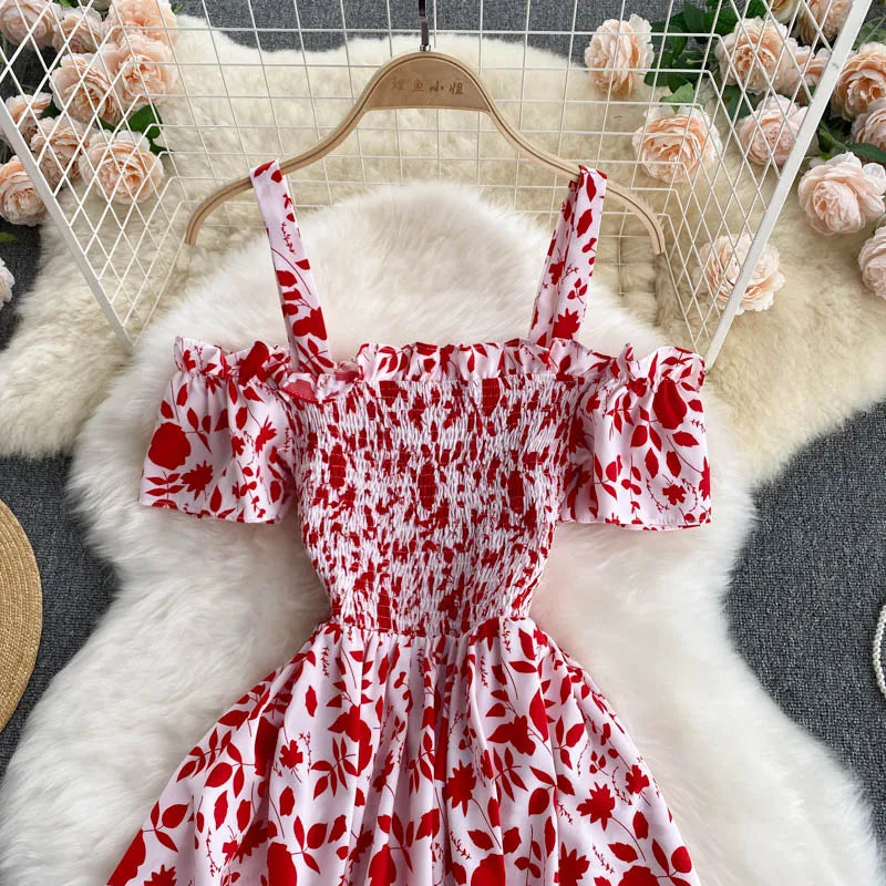 Summer 2026 Midi Dress Women Casual Off Shoulder Short Sleeve Vacation Beach Robe Female Clothing by DERILUJA LLC