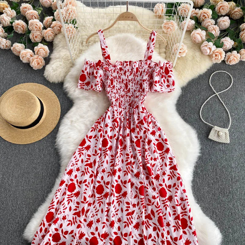 Summer 2026 Midi Dress Women Casual Off Shoulder Short Sleeve Vacation Beach Robe Female Clothing by DERILUJA LLC