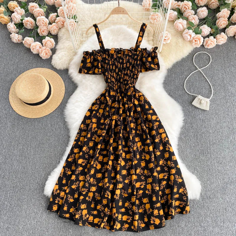 Summer 2026 Midi Dress Women Casual Off Shoulder Short Sleeve Vacation Beach Robe Female Clothing by DERILUJA LLC