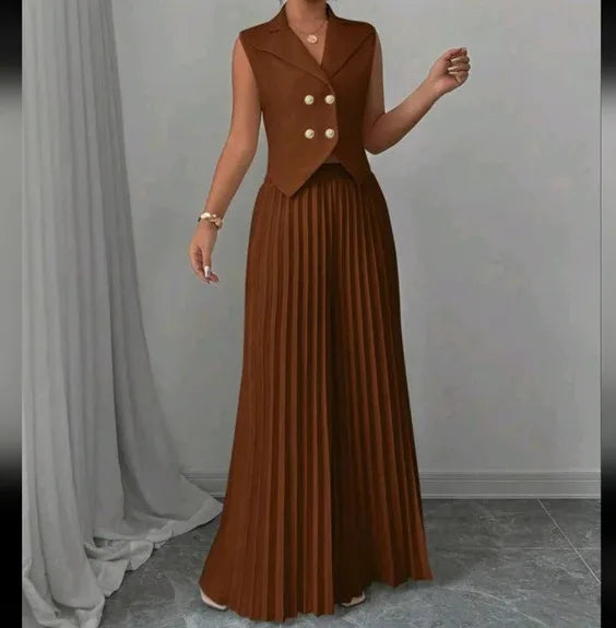 Women’s V-neck vest and wide-leg pants 2-piece outfit