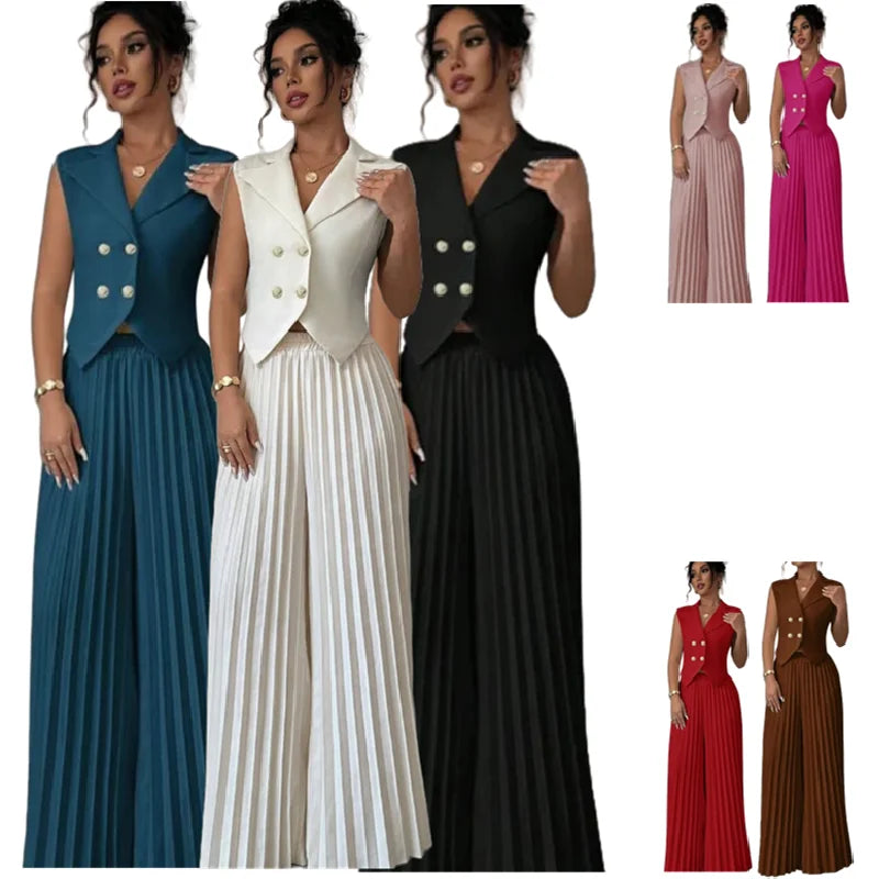 Women’s V-neck vest and wide-leg pants 2-piece outfit