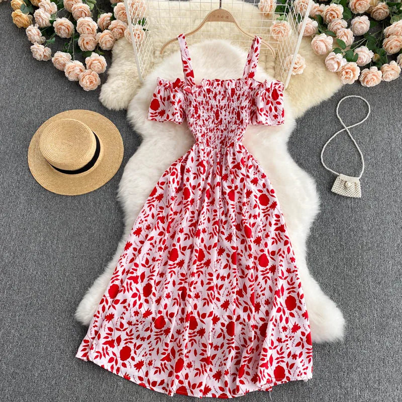 Summer 2026 Midi Dress Women Casual Off Shoulder Short Sleeve Vacation Beach Robe Female Clothing by DERILUJA LLC