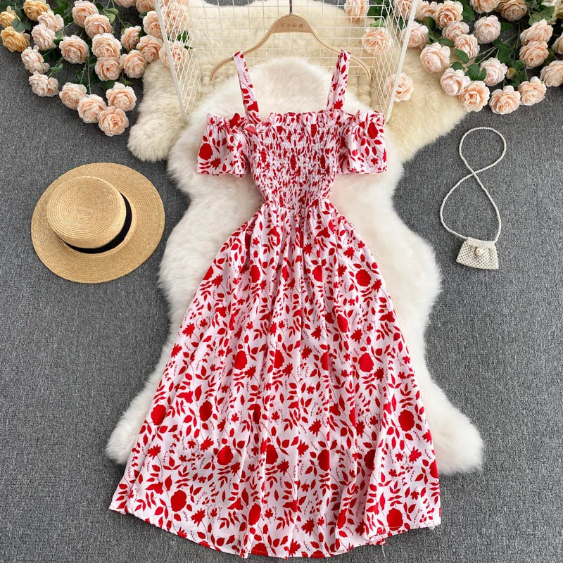 Summer 2026 Midi Dress Women Casual Off Shoulder Short Sleeve Vacation Beach Robe Female Clothing by DERILUJA LLC