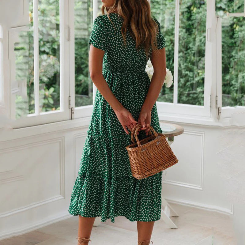 Vestidos Vintage Vintage Print Puff Sleeve summer Beach sweet dresses Casual Square collar floral maxi long dress festa by DERILUJA LLC