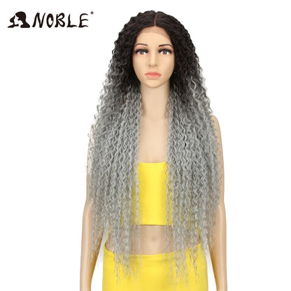 Noble Synthetic Lace Wigs For Women Long Part 38 Inch Long Curly Ombre Blonde Wig With Dark Roots Wavy Heat Resistant Lace Wig