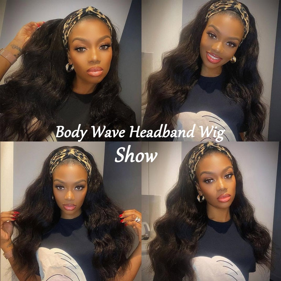 LS HAIR Body Wave Headband Wig Human Hair Long Glueless Brazilian Remy Wigs For Black Women Remy Full Machine Made Scarf Wigs