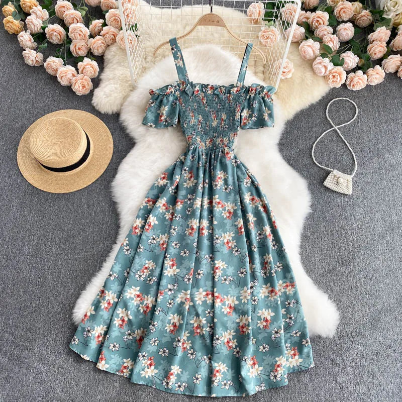 Summer 2026 Midi Dress Women Casual Off Shoulder Short Sleeve Vacation Beach Robe Female Clothing by DERILUJA LLC