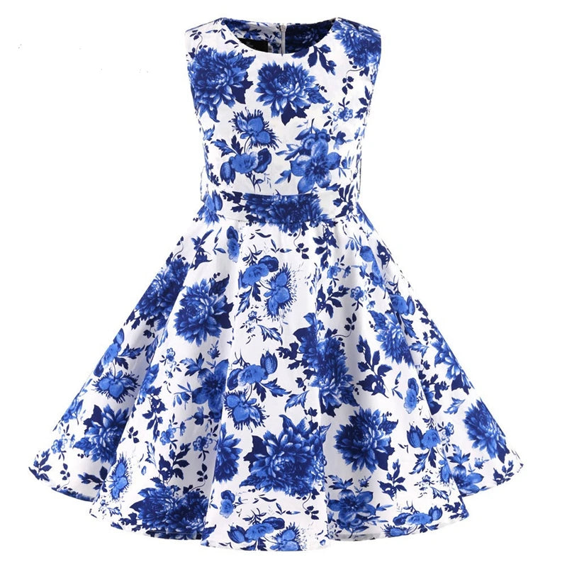 Polka Dot Vintage Kids 1950s Swing Dress Flower Floral Midi Dress Cotton Summer Dress Baby Girl by DERILUJA LLC