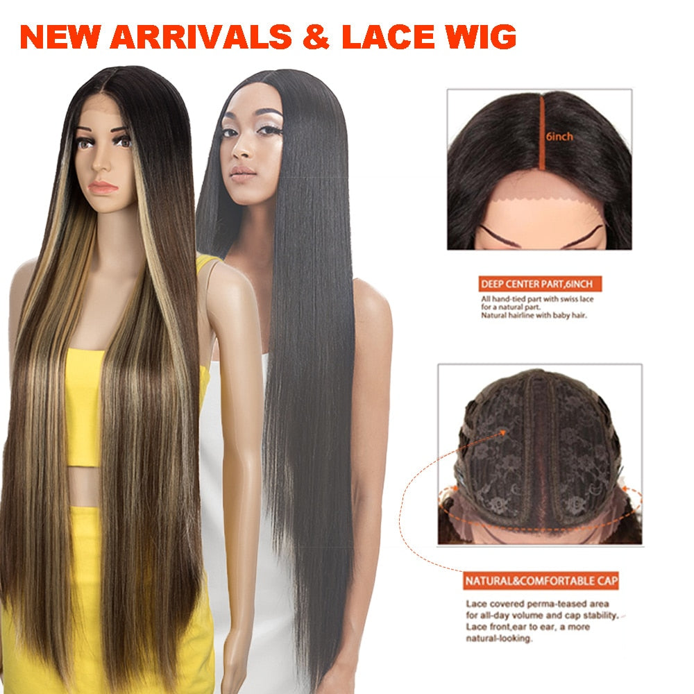 Badon marchand hair Wigs For Black Women Straight Synthetic Lace WIg 38 Inch Ombre Blonde Lace Wig Cosplay Blonde Synthetic Lace Wig