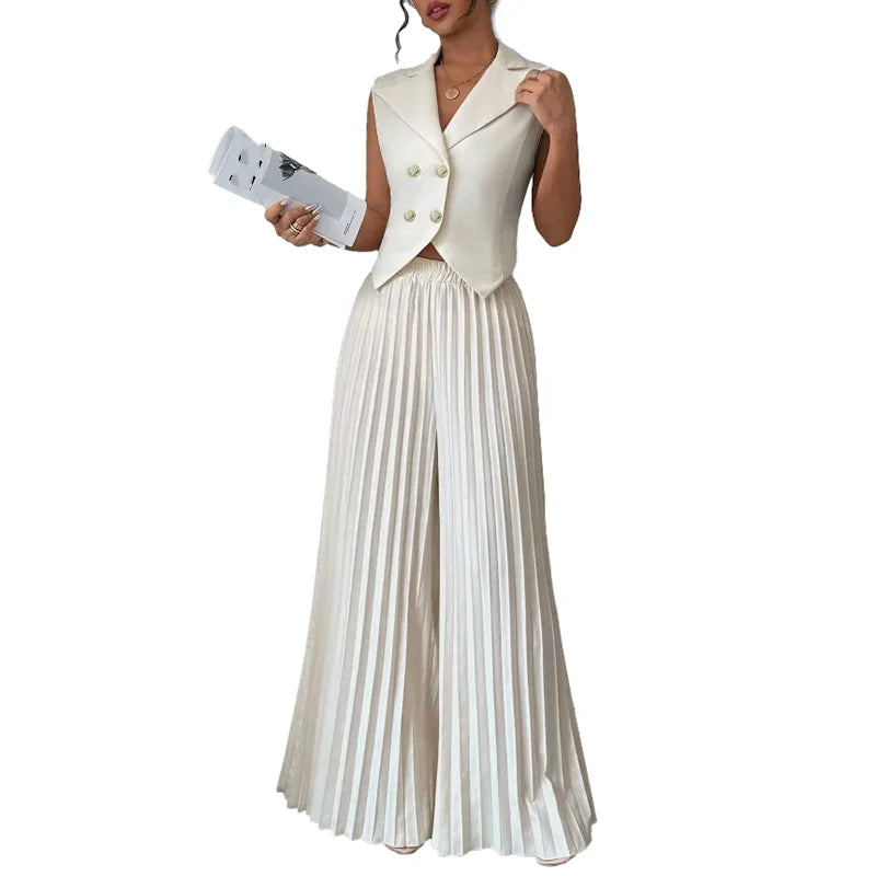 Women’s V-neck vest and wide-leg pants 2-piece outfit