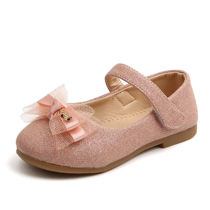 Kids Flats For Girls Shoes Toddlers Little Girl Children Dress Shoes Glitter Leather With Lace Bow-knot Princess Wedding Shoes by DERILUJA LLC