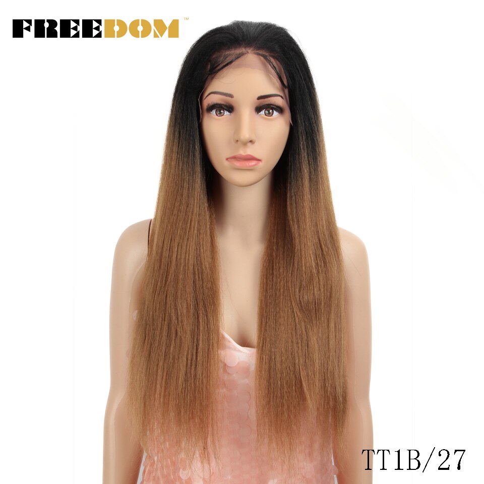 FREEDOM Synthetic Lace Front Wigs For Black Women Yaki Straight Long 26inch perruque Lace Wig Baby Hair Heat Resistant Fiber