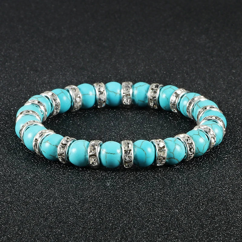 Blue Beaded Bracelet Charm Natural Stone Crystal Septa Stretch Women Bracelets & Bangles Fashion Yoga Jewelry Couple Gifts