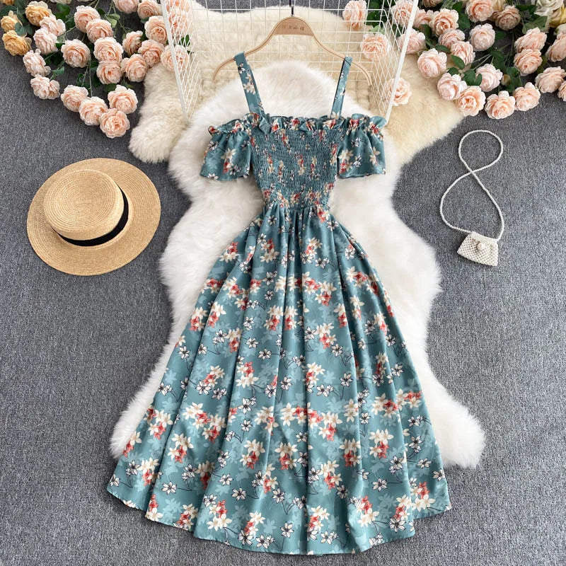 Summer 2026 Midi Dress Women Casual Off Shoulder Short Sleeve Vacation Beach Robe Female Clothing by DERILUJA LLC