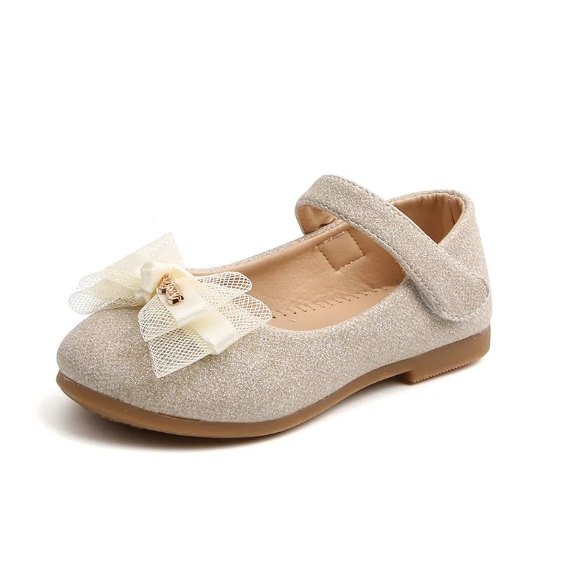 Kids Flats For Girls Shoes Toddlers Little Girl Children Dress Shoes Glitter Leather With Lace Bow-knot Princess Wedding Shoes by DERILUJA LLC