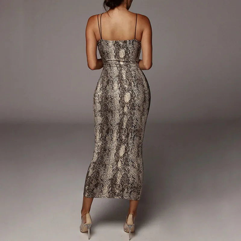 leopard print sleeveless V-neck midi dress spring women fashion streetwear by DERILUJA LLC
