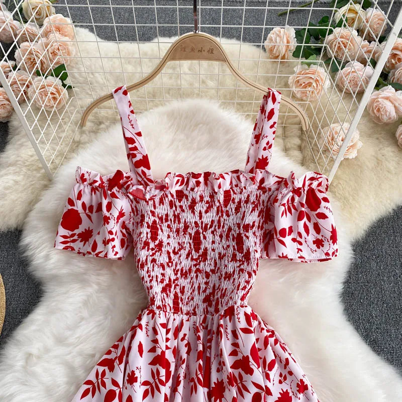 Summer 2026 Midi Dress Women Casual Off Shoulder Short Sleeve Vacation Beach Robe Female Clothing by DERILUJA LLC