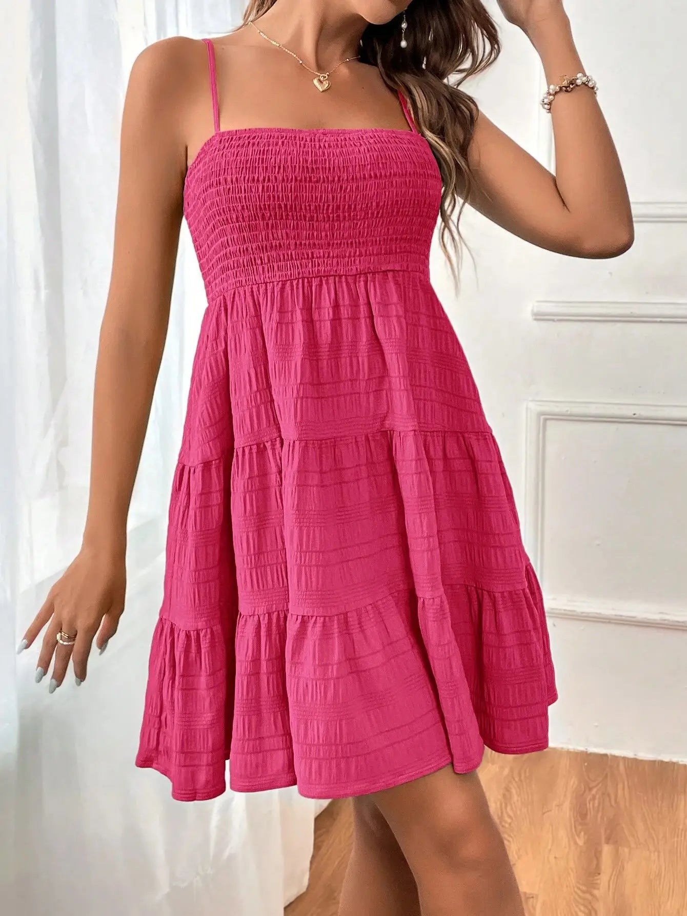 Women's Slim Fit Summer Dress Sexy Spicy Girl Streetwear with Woven Suspenders for Party or Tourist Visits Solid Color by DERILUJA LLC
