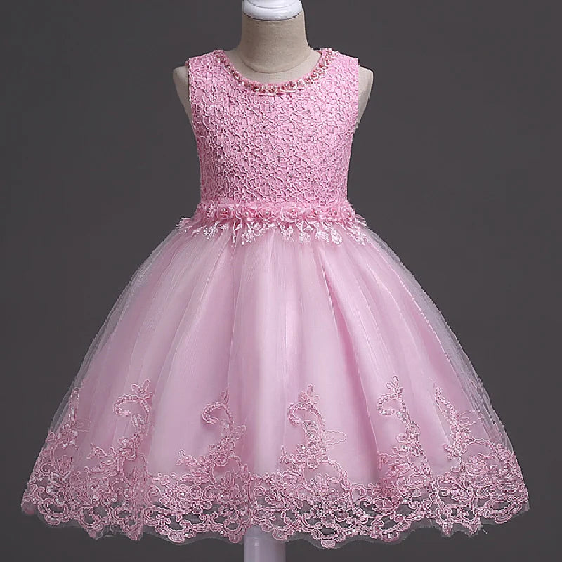 Girls Lace Flower Dress Pearls Children Wedding Party Dresses Kids Christmas Ball Gown Formal Baby Frocks Clothes Girl Carnival by DERILUJA LLC