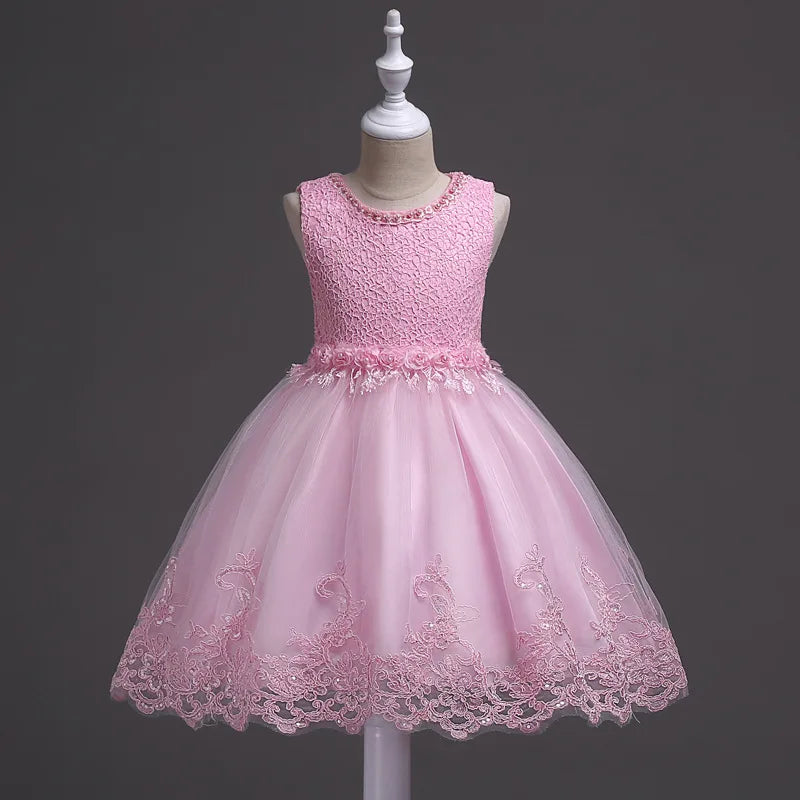 Girls Lace Flower Dress Pearls Children Wedding Party Dresses Kids Christmas Ball Gown Formal Baby Frocks Clothes Girl Carnival by DERILUJA LLC