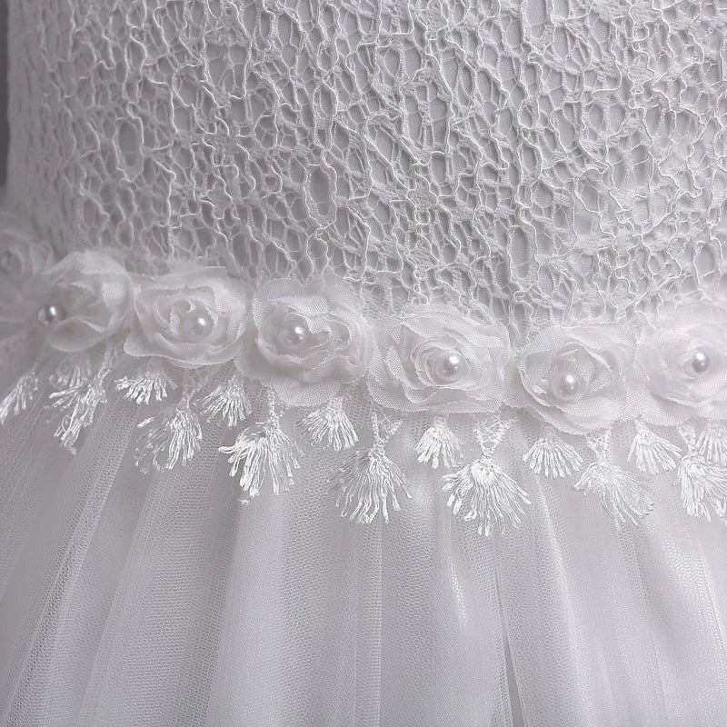 Girls Lace Flower Dress Pearls Children Wedding Party Dresses Kids Christmas Ball Gown Formal Baby Frocks Clothes Girl Carnival by DERILUJA LLC