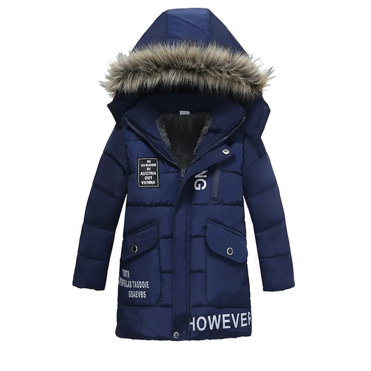 Warm Thickening Winter Fur Collar Child Coat Kids Outerwear Windproof Baby Boys Girls  women's Jacket For 2-6 Years Old