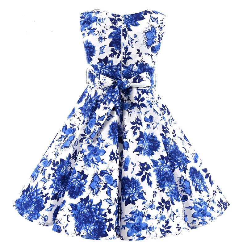 Polka Dot Vintage Kids 1950s Swing Dress Flower Floral Midi Dress Cotton Summer Dress Baby Girl by DERILUJA LLC
