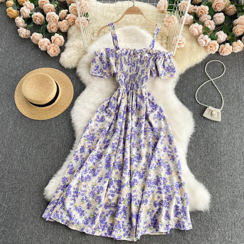 Summer 2026 Midi Dress Women Casual Off Shoulder Short Sleeve Vacation Beach Robe Female Clothing by DERILUJA LLC
