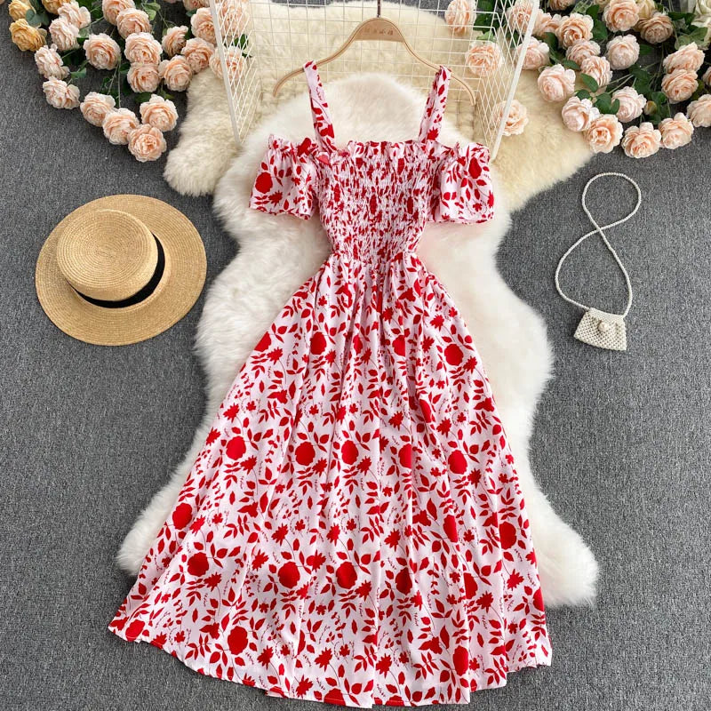 Summer 2026 Midi Dress Women Casual Off Shoulder Short Sleeve Vacation Beach Robe Female Clothing by DERILUJA LLC