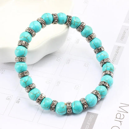 Blue Beaded Bracelet Charm Natural Stone Crystal Septa Stretch Women Bracelets & Bangles Fashion Yoga Jewelry Couple Gifts