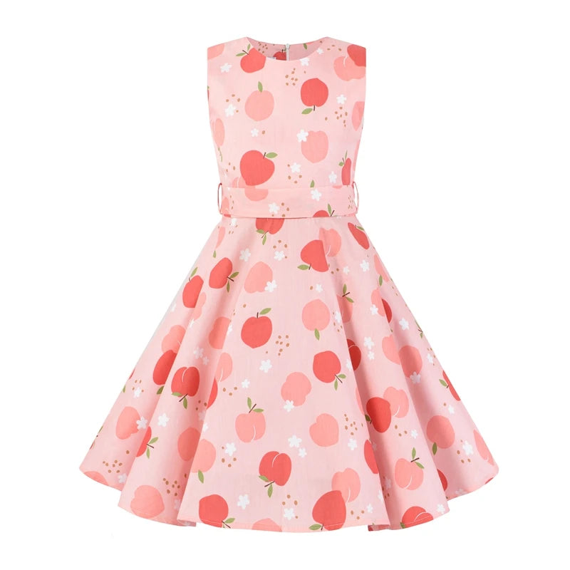 Polka Dot Vintage Kids 1950s Swing Dress Flower Floral Midi Dress Cotton Summer Dress Baby Girl by DERILUJA LLC