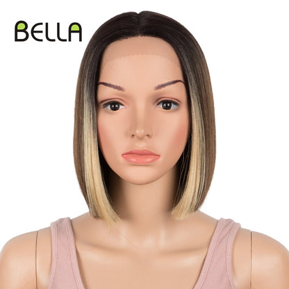 Bella Bob Wig Synthetic Lace Wig Short Blonde Bob Pink 613 Red Lemon Lace Short Hair 10-13 Inch Wigs For Women Lolita Cosplay
