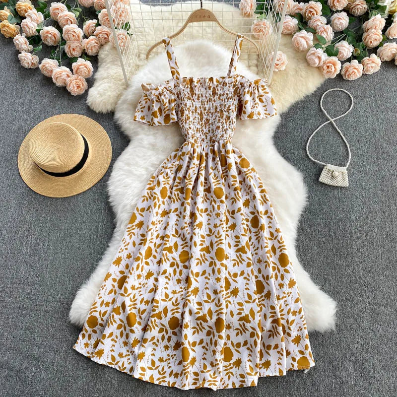 Summer 2026 Midi Dress Women Casual Off Shoulder Short Sleeve Vacation Beach Robe Female Clothing by DERILUJA LLC