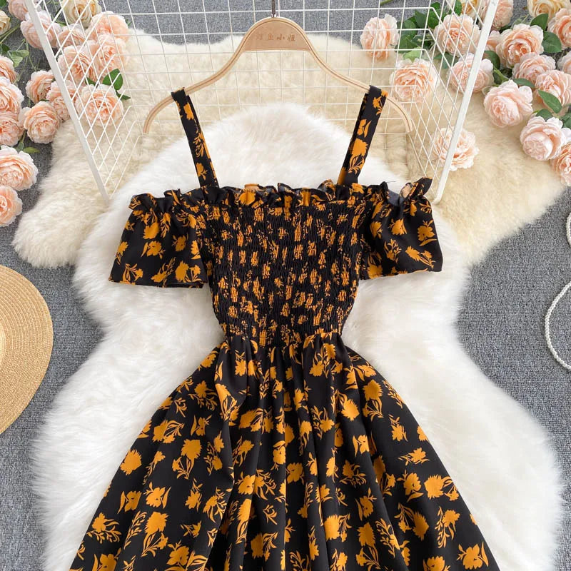 Summer 2026 Midi Dress Women Casual Off Shoulder Short Sleeve Vacation Beach Robe Female Clothing by DERILUJA LLC