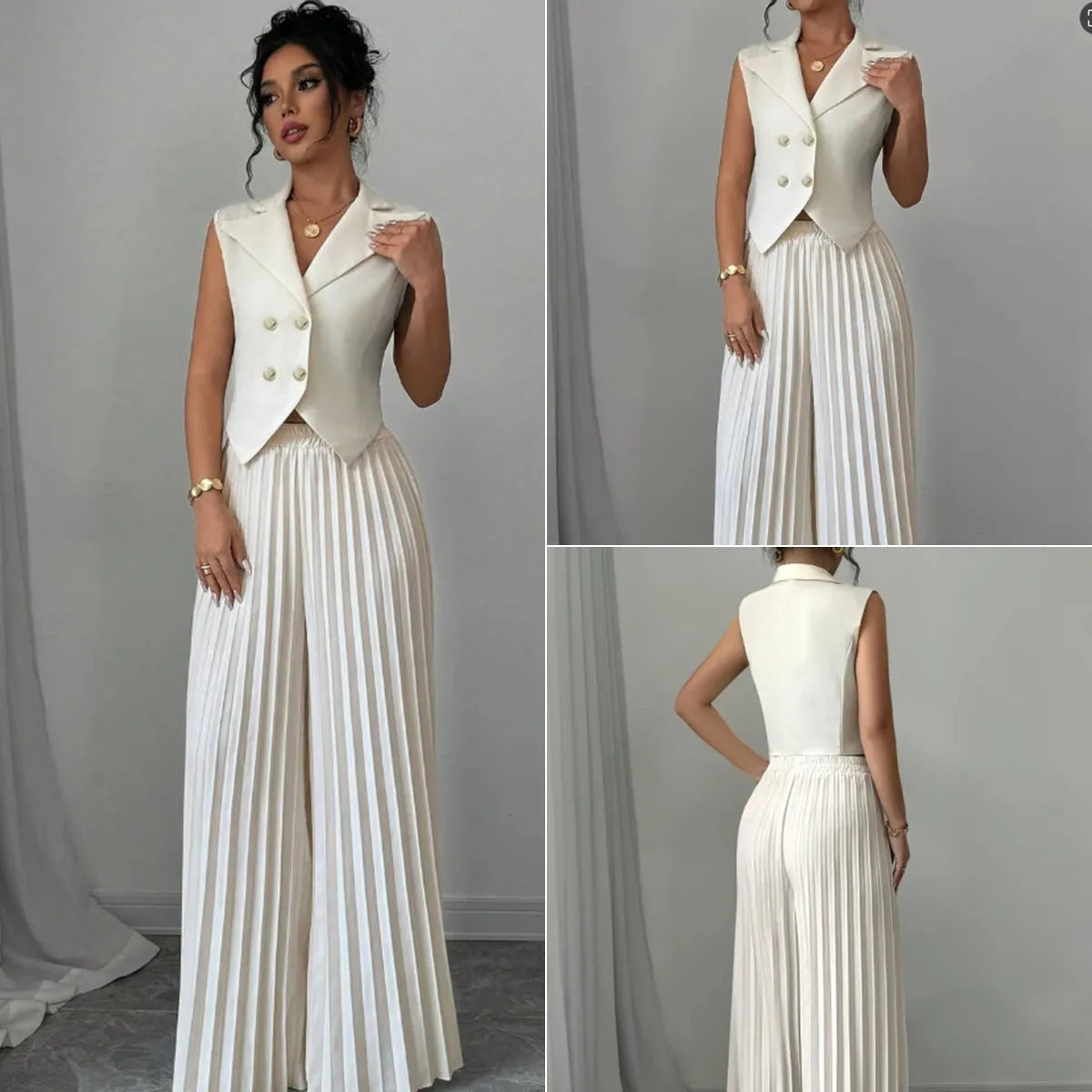 Women’s V-neck vest and wide-leg pants 2-piece outfit