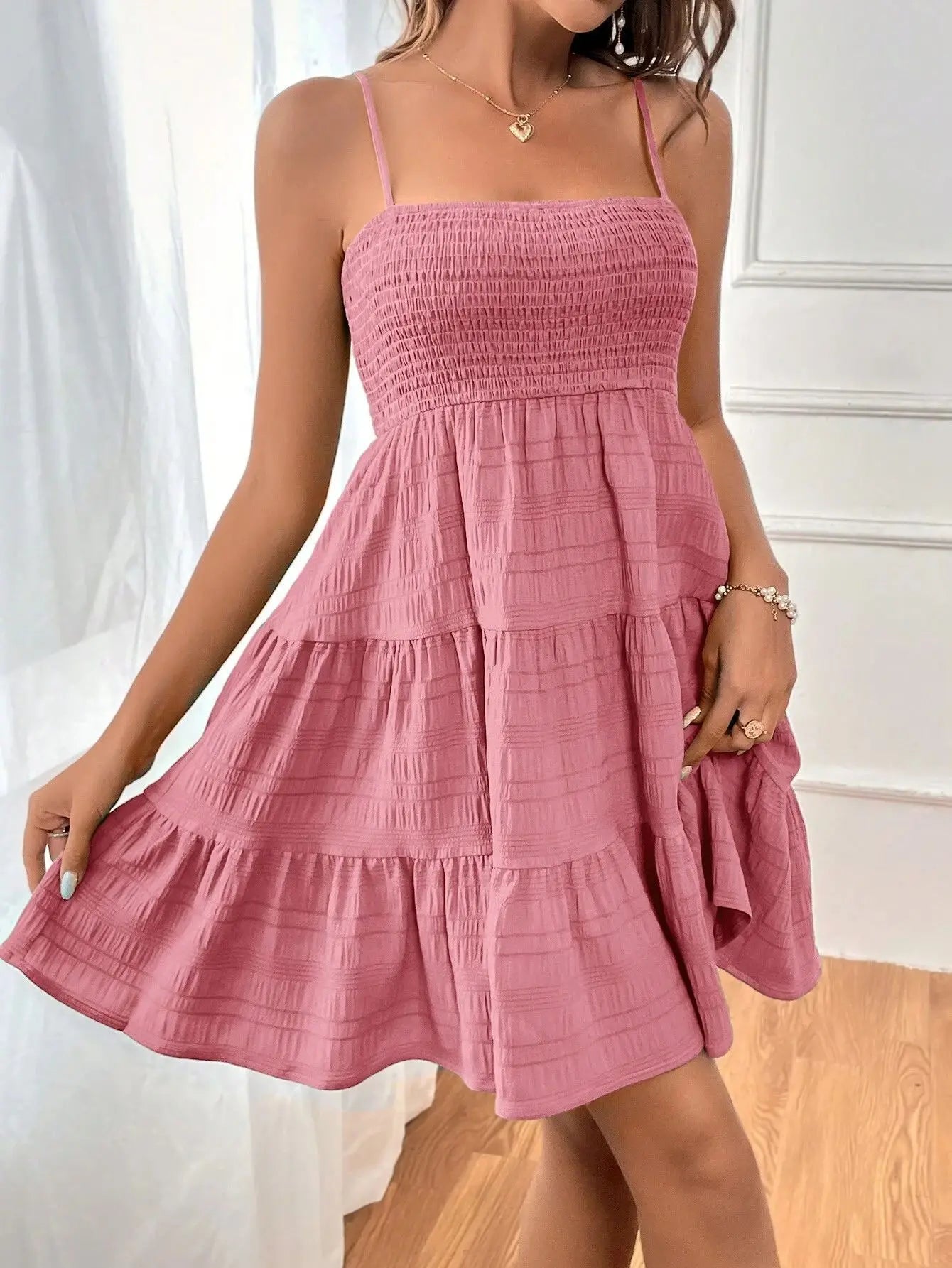 Women's Slim Fit Summer Dress Sexy Spicy Girl Streetwear with Woven Suspenders for Party or Tourist Visits Solid Color by DERILUJA LLC
