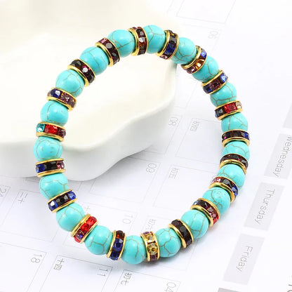 Blue Beaded Bracelet Charm Natural Stone Crystal Septa Stretch Women Bracelets & Bangles Fashion Yoga Jewelry Couple Gifts